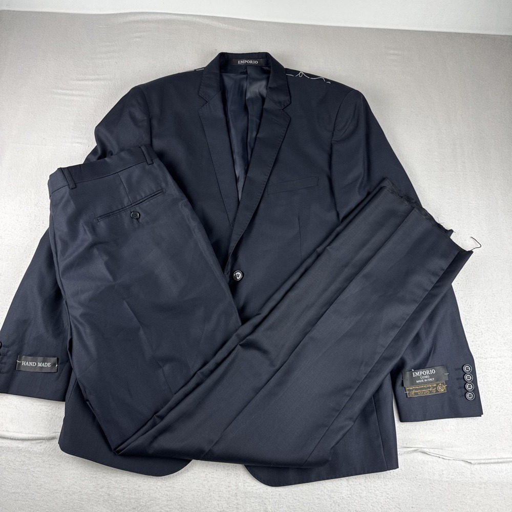 New! Emporio Armani Uomo Loro Piana Navy 2-Piece Suit 42R Sz 36 Unhemmed Italy